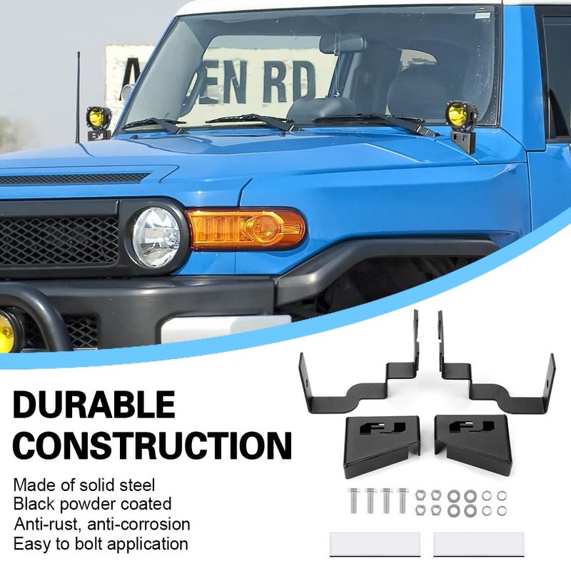 KMFCDAE Cowl Light Brackets Hood Light Mounting Bracket Lower Windshield A-Pillar Corner Light Mount for Toyota FJ Cruiser 2007-2016 (Symmetrical FJ Logo, 1 Pair) - Image 5